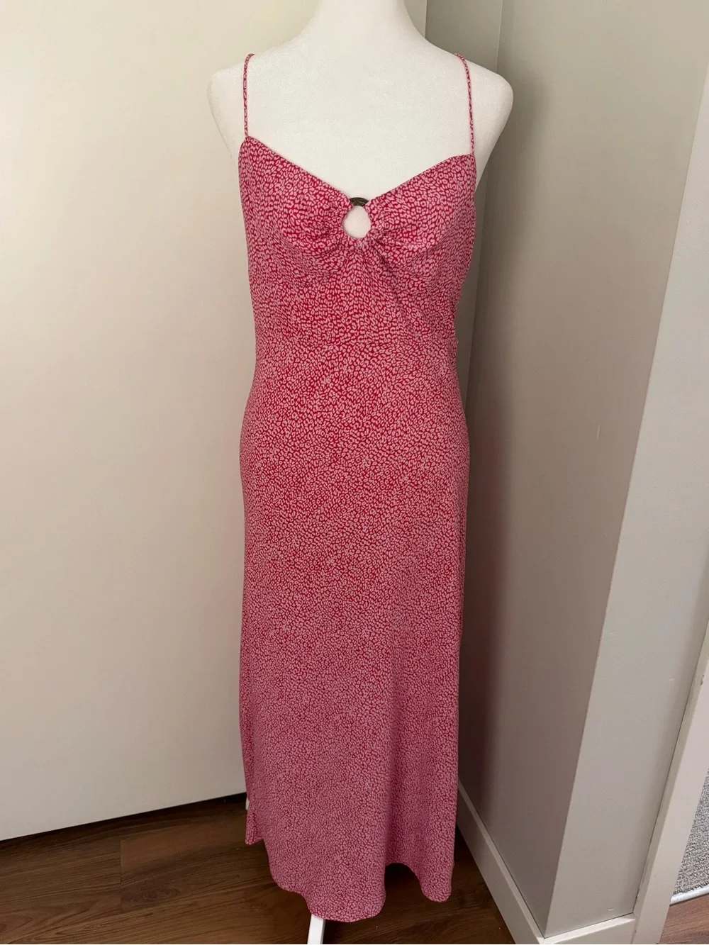 Zara Pink and Red Leopard Print Maxi Summer Dress with Wooden Ring Details - Picture 1 of 8